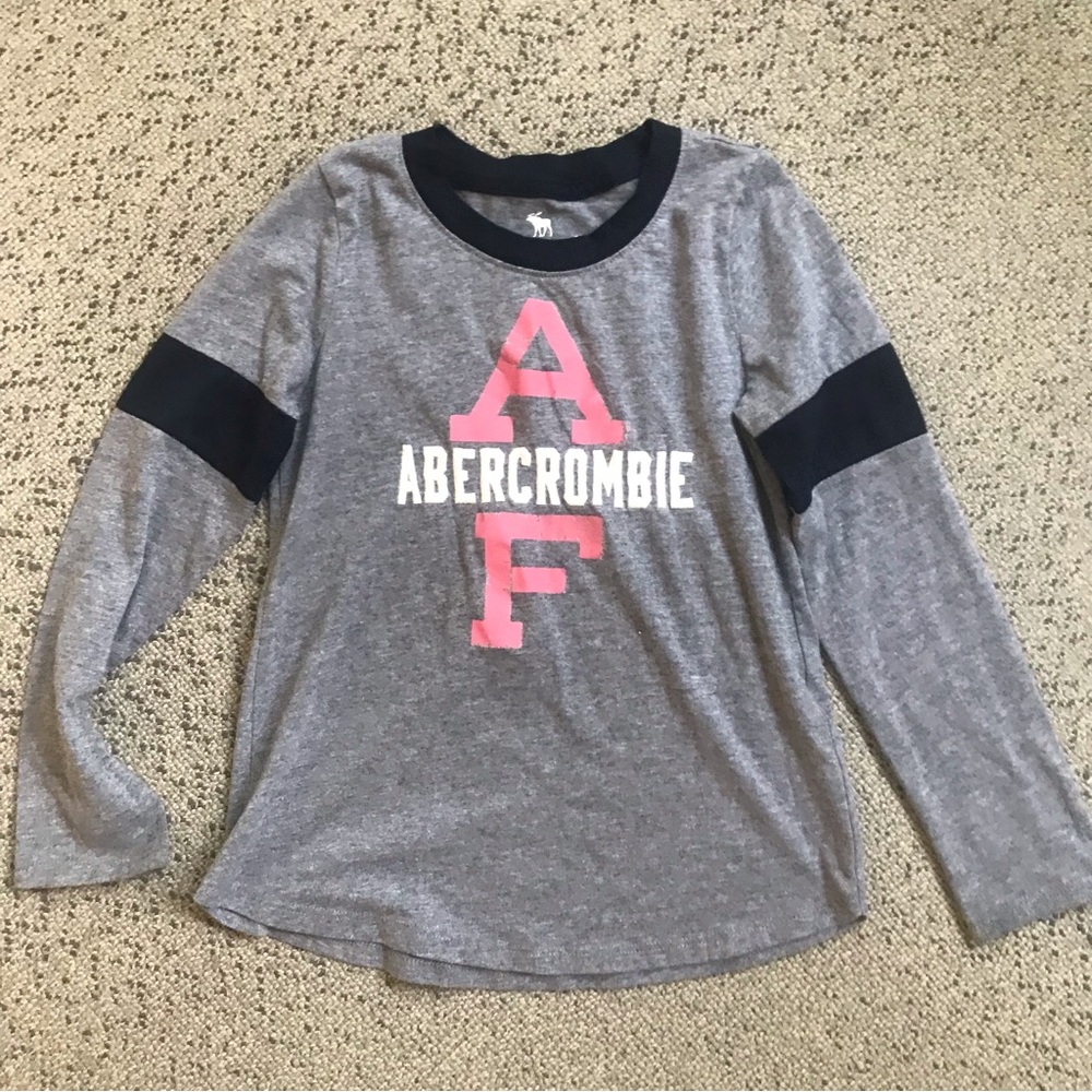 Abercrombie & Fitch Gray & Pink Logo Kids Long Sleeve Tee